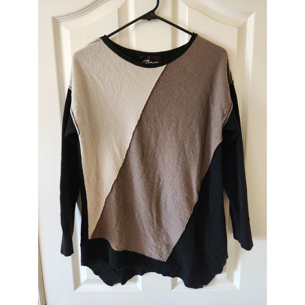 Zoe Couture 100% Cashmere Asymmetrical Colorblock Tunic Sweater Small Mongolian